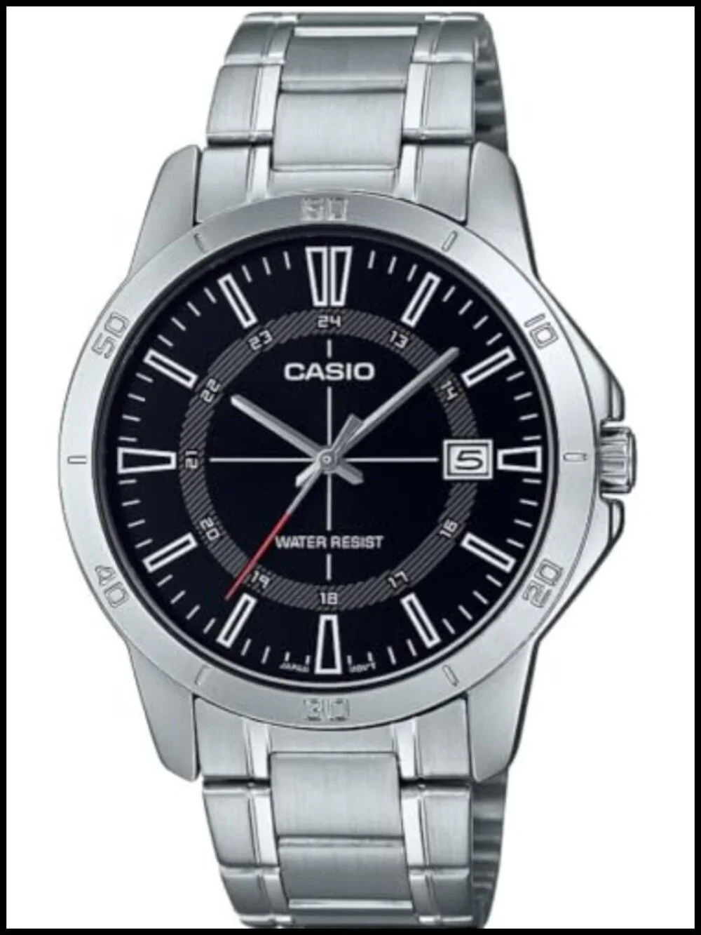 Casio Men's Stainless Steel Black Analog Watch 24 Hour Index Dial